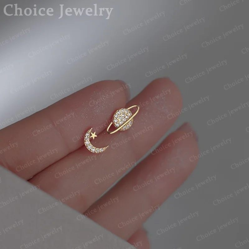 925 Sterling Silver Moon Planet Stud Earrings For Women Fashion Romantic Wedding Accessories Jewelry Charm Party Engagement