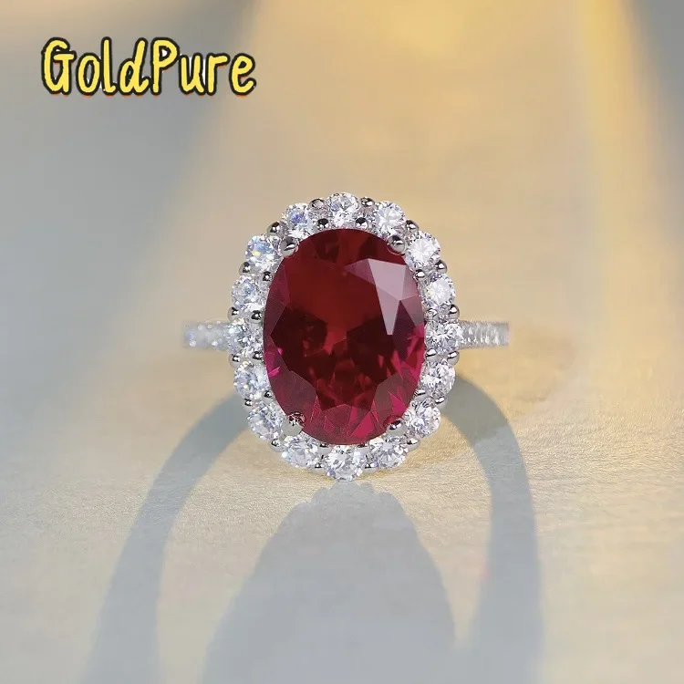 

Роскошное женское кольцо Goldpure из цельной платины PT950 с муассанитом и бриллиантами, полностью инкрустированное бриллиантами, в форме красного бриллианта «голубиное яйцо»