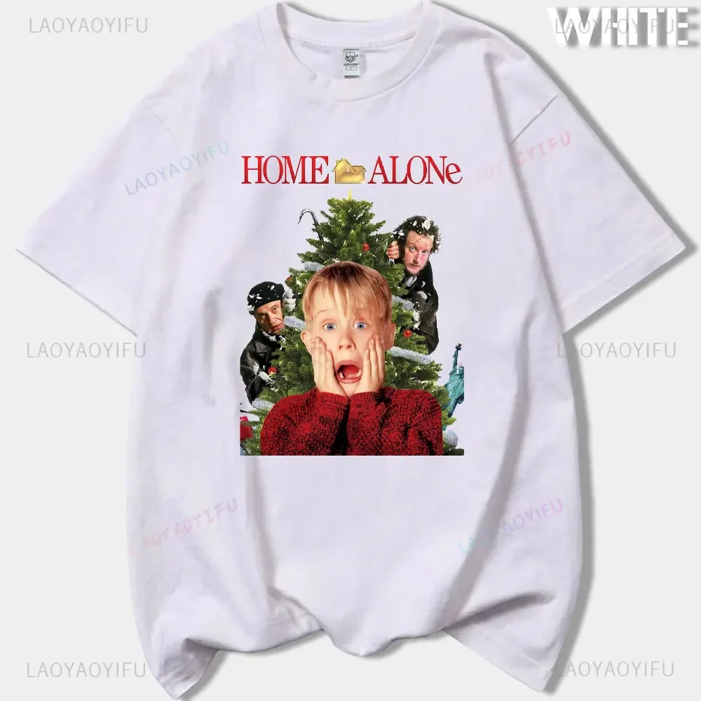 Vintage Classic Funny Home Alone Macaulay Culkin Movie Printed T-shirt Woman Man Merry Christmas Cotton Short-sleeved T-shirt