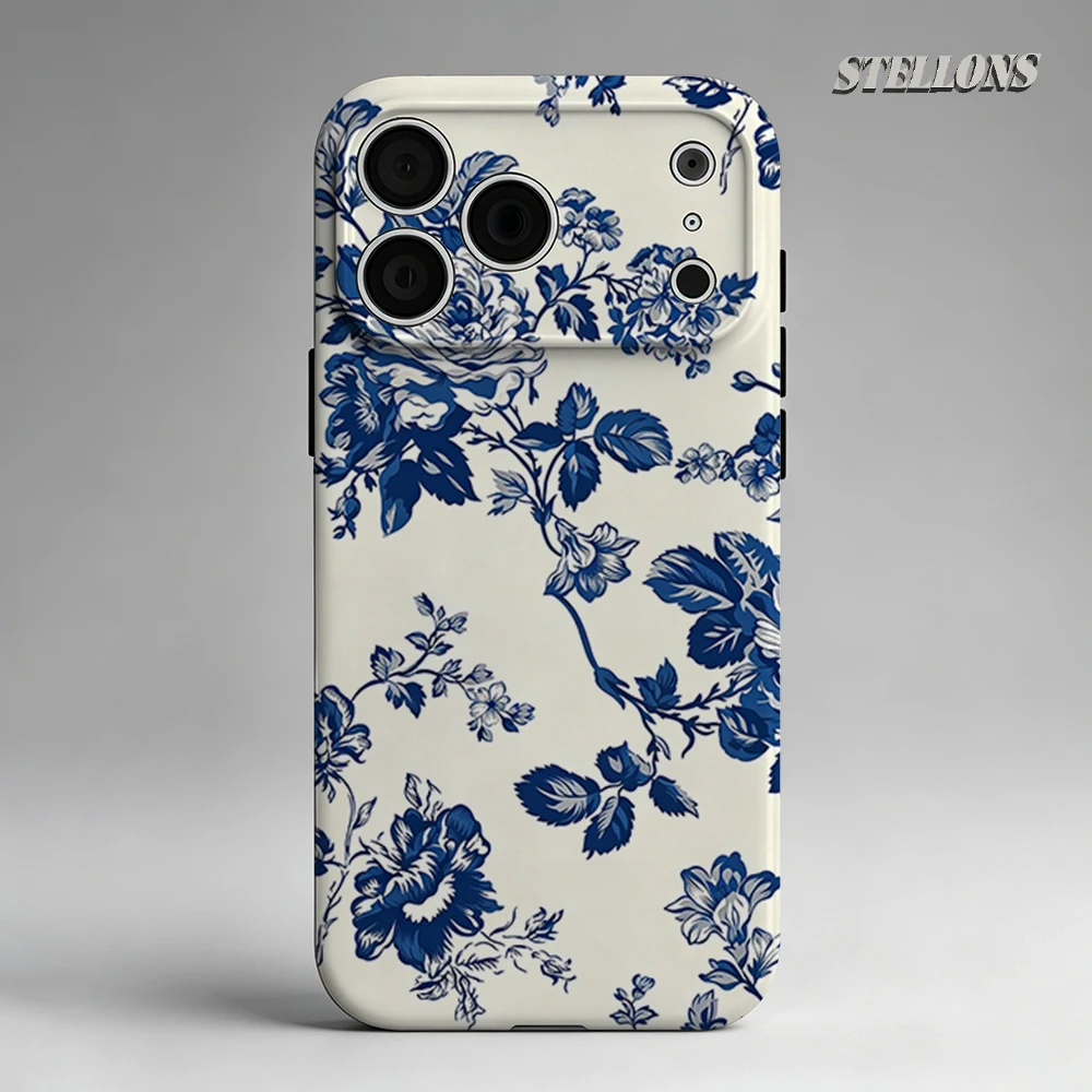 Vintage Blue Rose Phone Case For Magnetic Phone Case for IPhone 17 16 15 14 13 Pro Max Plus Single Double-layer tough Case