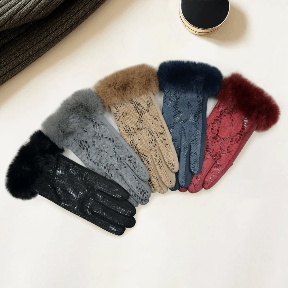 Retro Snake Pattern Touch Screen Gloves Windproof Thickened Keep Warm Gloves Cold Proof Mittens for Women