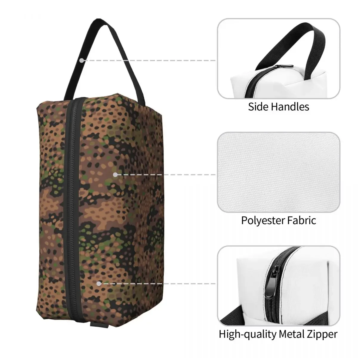 Pea Dot ทหาร Camo Travel กระเป๋าเครื่องสําอางสําหรับกองทัพยุทธวิธี Camouflage แต่งหน้า Organizer สุภาพสตรีความงาม Dopp ชุด