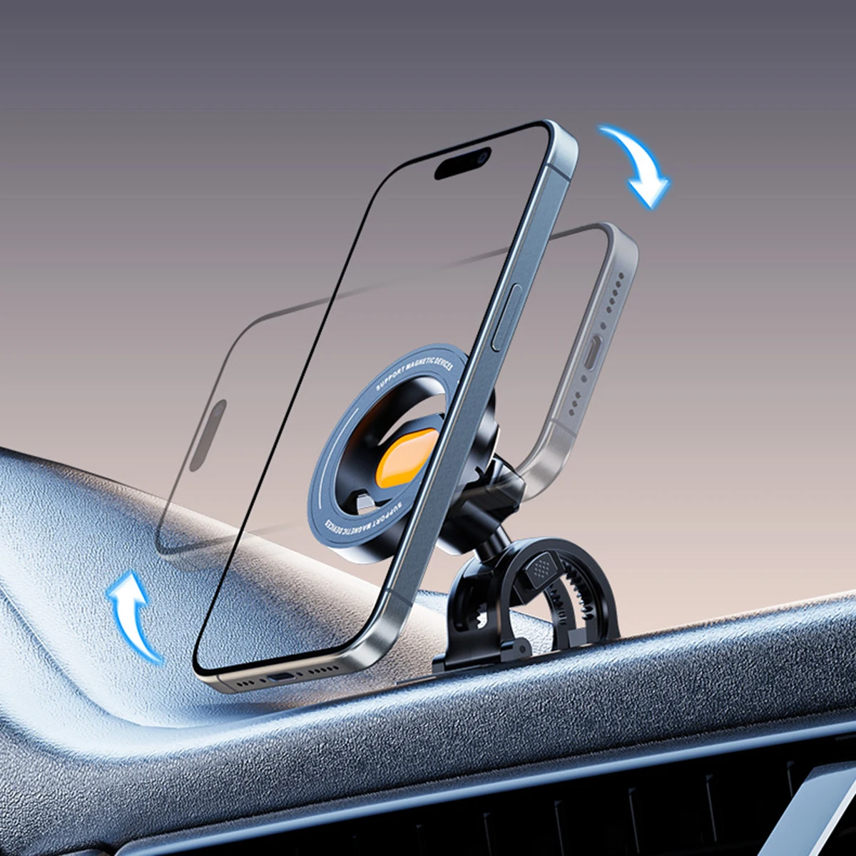 Magnetic Car Phone Holder 360° Rotating Foldable Bracket Universal Car Stand Stick On Dashboard Magnetic Silicone Magsafe Stand