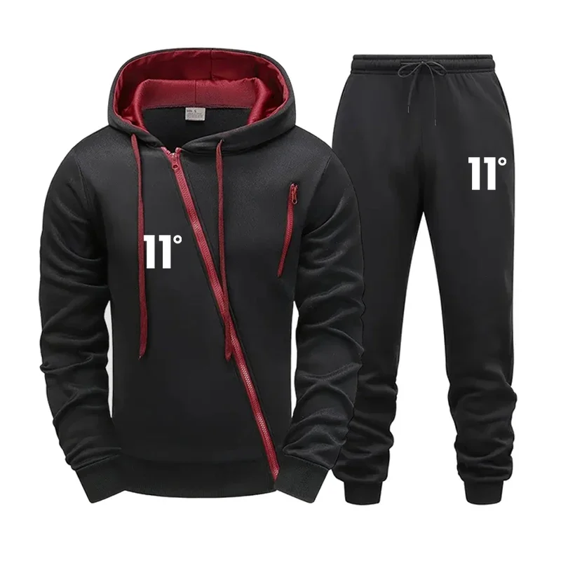 

Fashion Autumn Winter Hoodie Comfort Single Sweatshirt Top Pants Men Versatile Diagonal Zipper Jacket Casual Jogging Sport Daily