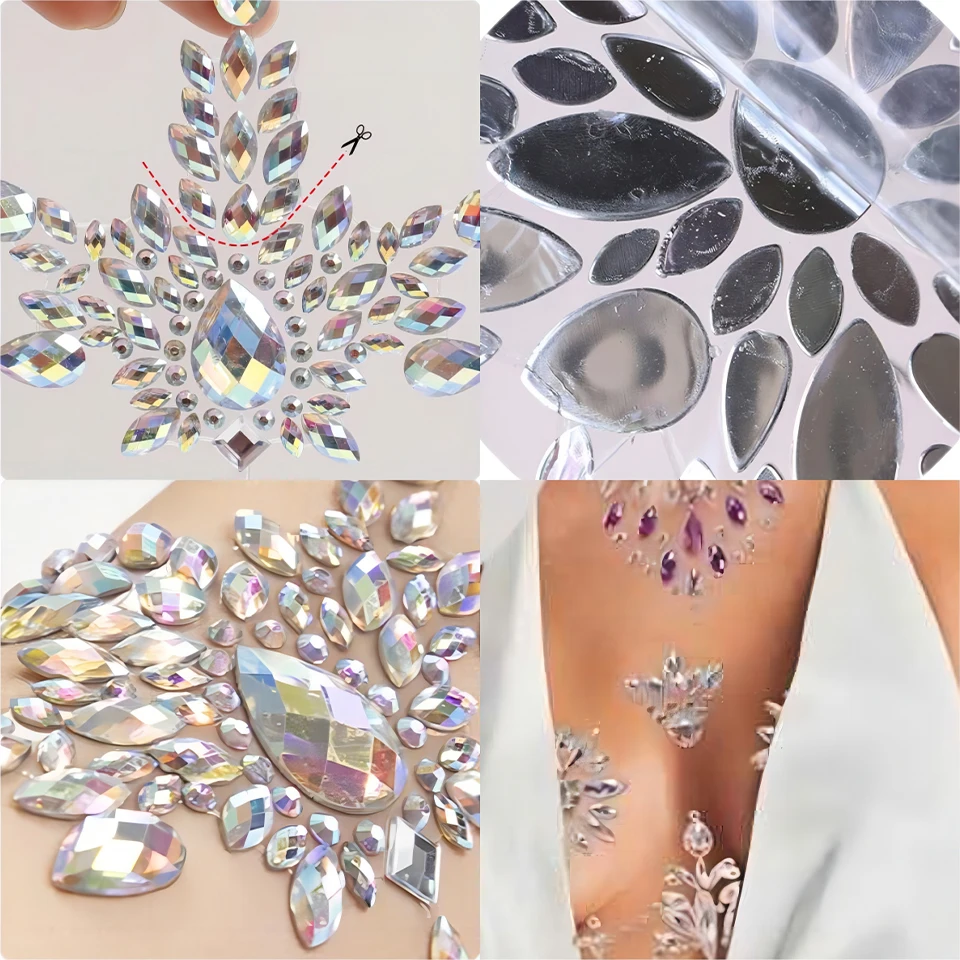 Rhinestone Crystal Pasties Nipple Covers Breasts Self Adhesive Reusable Body Stickers Waterproof Diamond Boob Stickers For Women