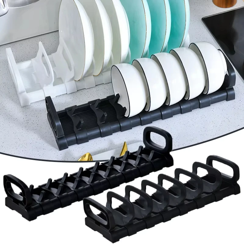 Kitchen Dish Organizer Bowl Cabinet Drawer Drain Rack Adjustable Plate Holder Plastic Chopping Board Bowl Stand Drainer Shelf