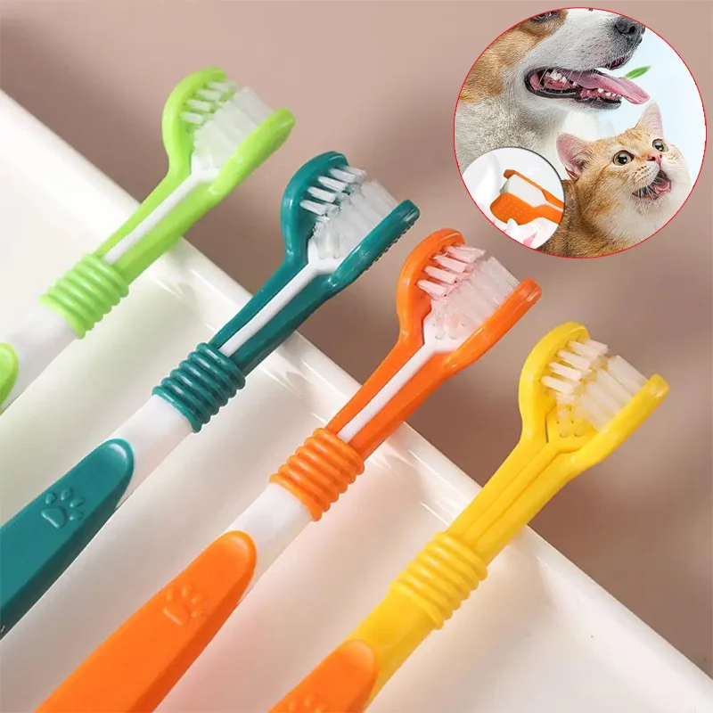 Three Sided Pet Toothbrush Three-Head Pet Toothbrush For Dogs And Cats Oral Cleaning Brush Care Products Tool Wholesale