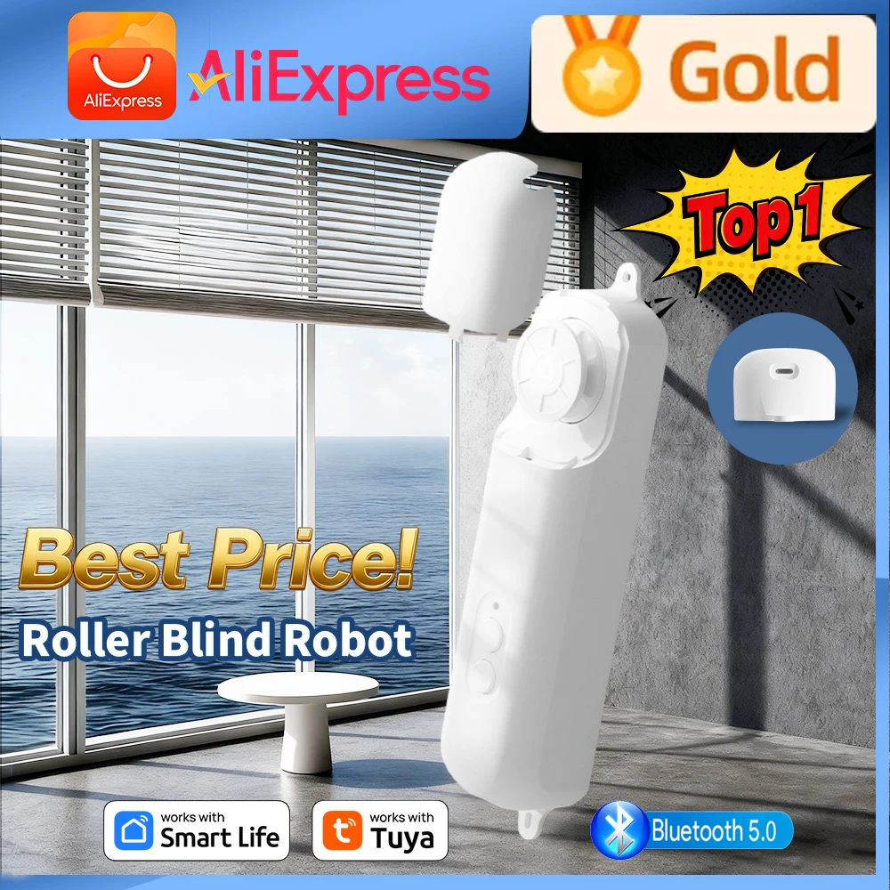 

Робот-роллер Tuya BLE5.0 Робот для рулонных жалюзи 3,7 В Перезаряжаемый автоматический робот для штор с моторизованным открывателем затвора Робот для штор