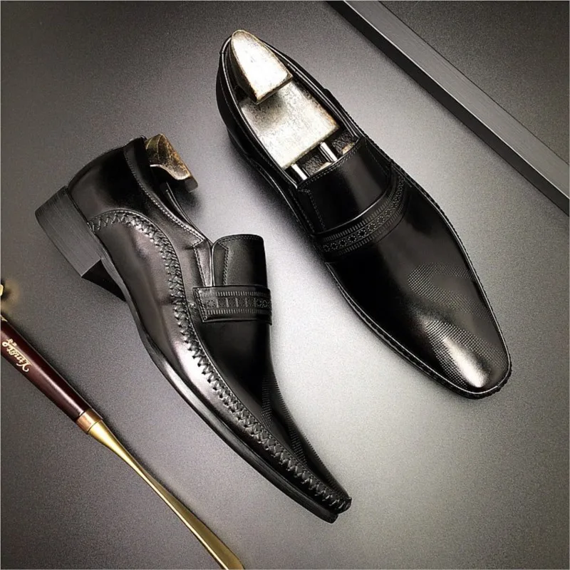 HKDQ Black Wingtip Men Oxford Shoe High Quality Men Loafers Shoes Genuine Leather Handmade Formal Wedding Slip On Dress Shoes