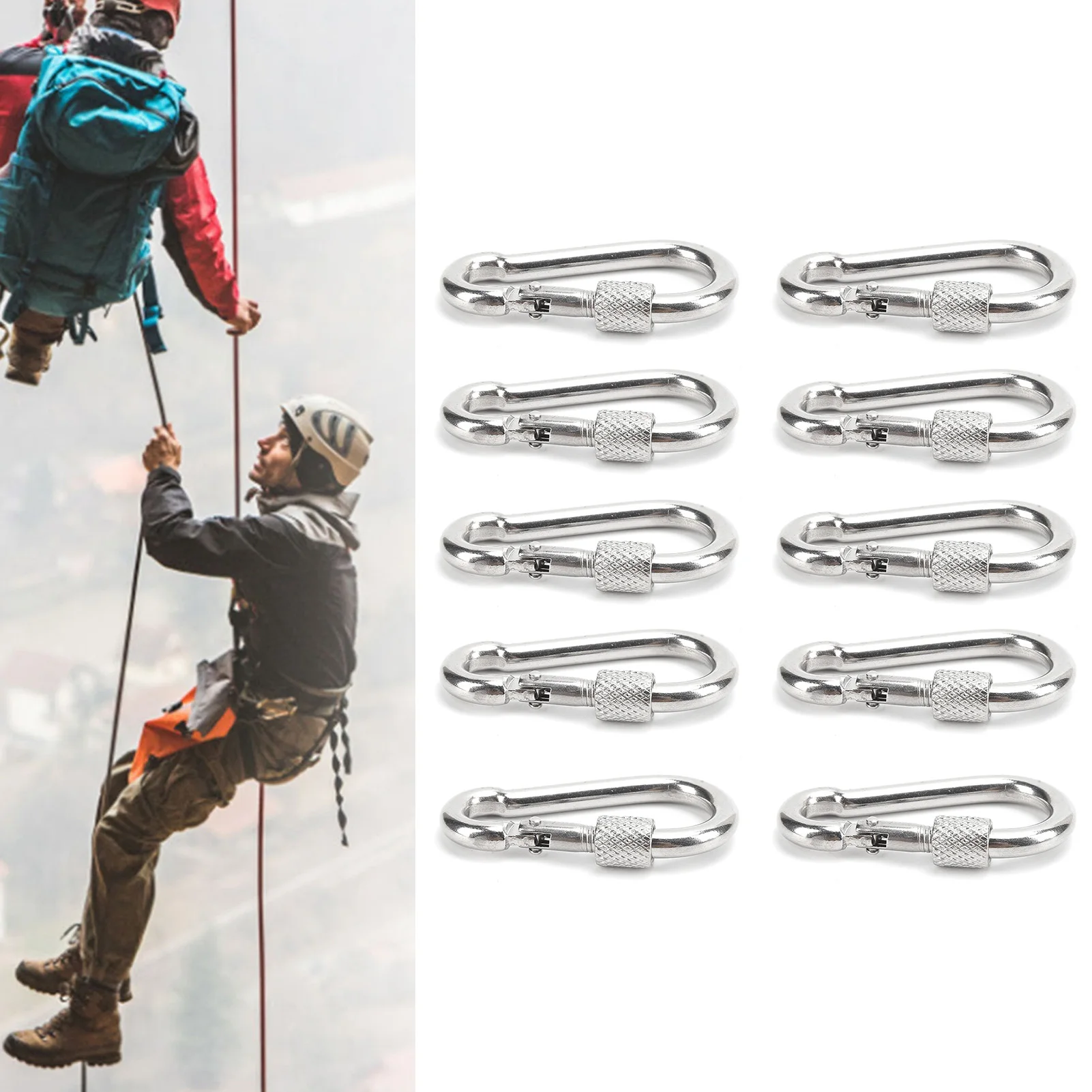 10Pcs Safety Rope Snap Hook Spring Carabiner M5 Stainless Steel Spring Carabiner Rope Hanging Buckle Accessories view 4
