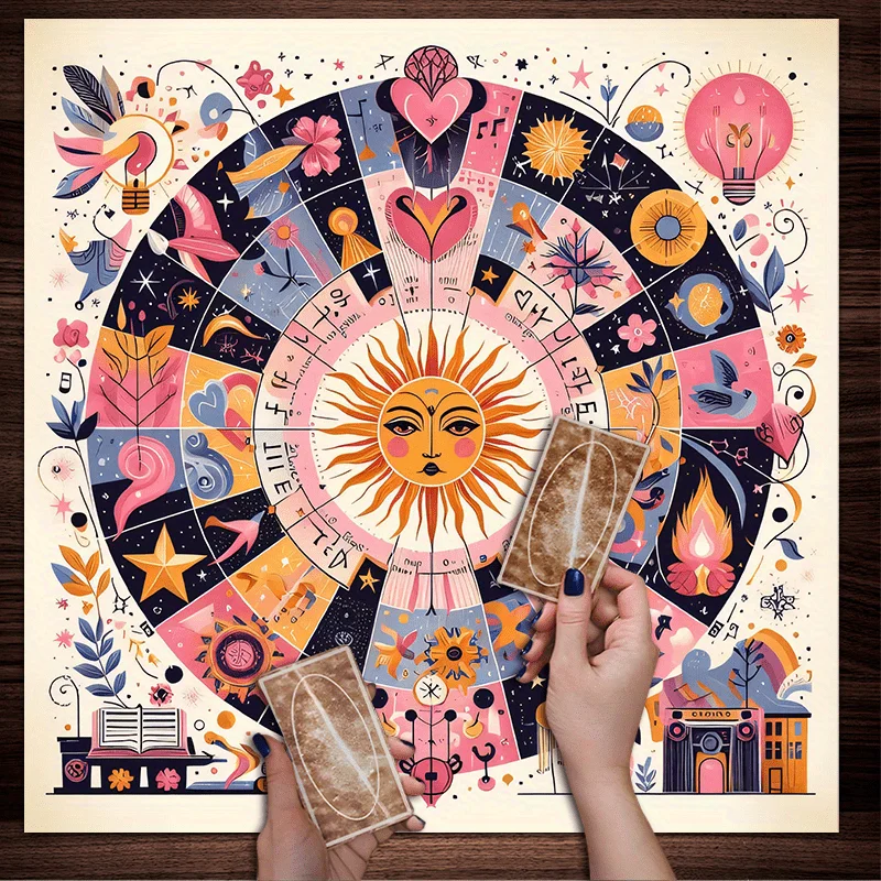 50/75/110/137cm Tarot mat Mysterious Astrological Tablecloth Sun Face Constellation Rune Round Table Divination Table Decorative