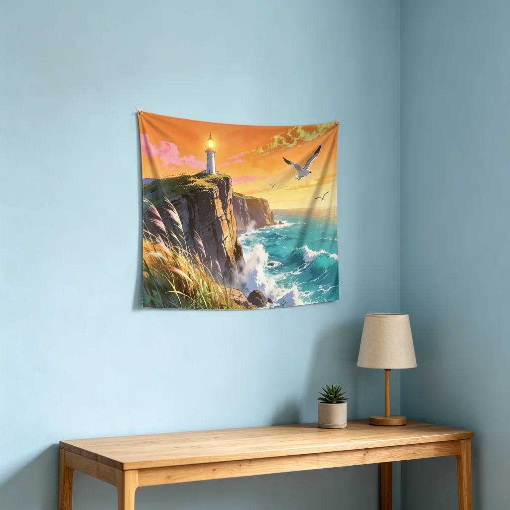 1PC Lighthouse Ocean View Print Backdrop Banner, Bedroom Photo Background, Polyester Wall Hanging, Home Decor, Wall Art