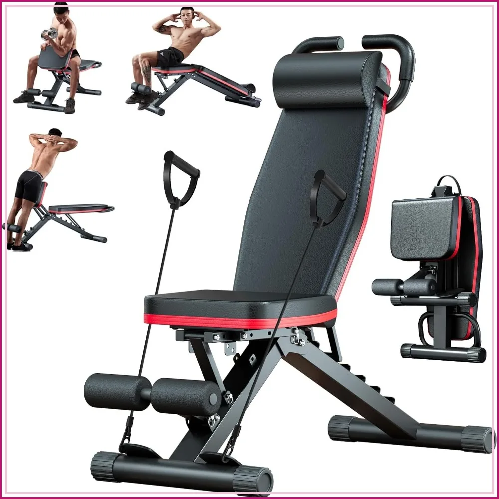 2026 Adjustable Weight Bench, Foldable Incline Decline Bench Press, Leg Extension, Roman Chair, Full Body Strength Training for Home Gym