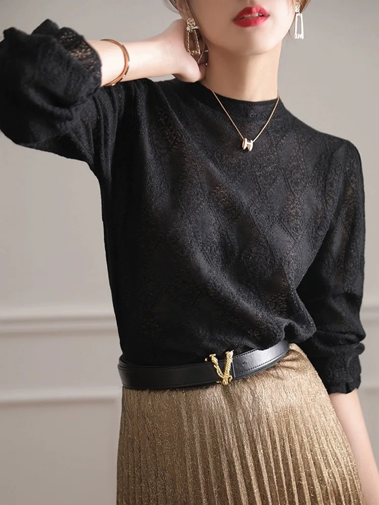 2023 New Fashion Cashmere Sweater Women hollow out Knitted Sweater O-Neck Long Sleeve Pullover Women