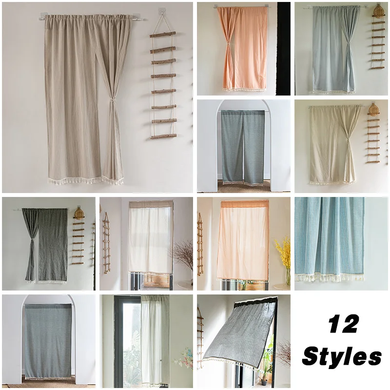 النمط الياباني القطن والكتان الستار المطبخ التقسيم غرفة المعيشة غرفة نوم الباب ستارة معلقة باب المنزل نصف الستائر #6