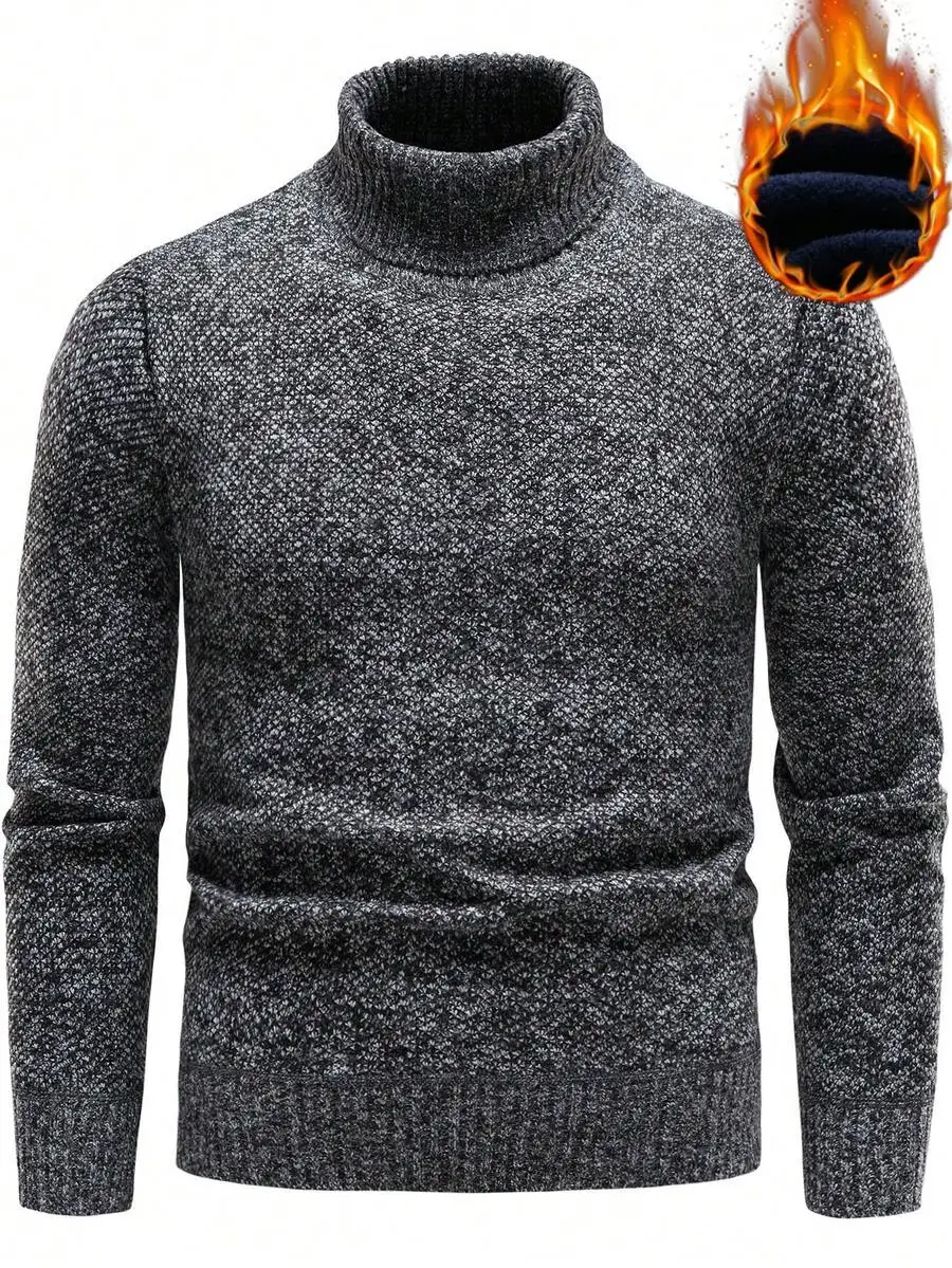 

Men's Warm Turtleneck Sweater, Solid Color Knit Pullover for Autumn Winter