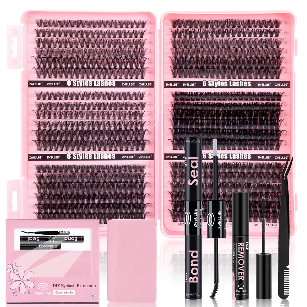 DIY Eyelash Extension Kit at Home, 4 Styles Individual Lashes Kit Natural 720pcs Clusters Wispy Lash Kit with Lash Glue Makeup