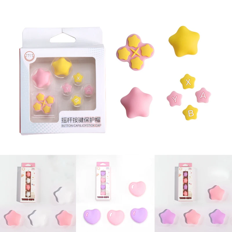 Cute Stars Silicone Soft Dpad Cross Button ABXY Key Sticker Skin Case For Switch Oled/Lite NS Joy-con Thumb Stick Grip Cap Cover