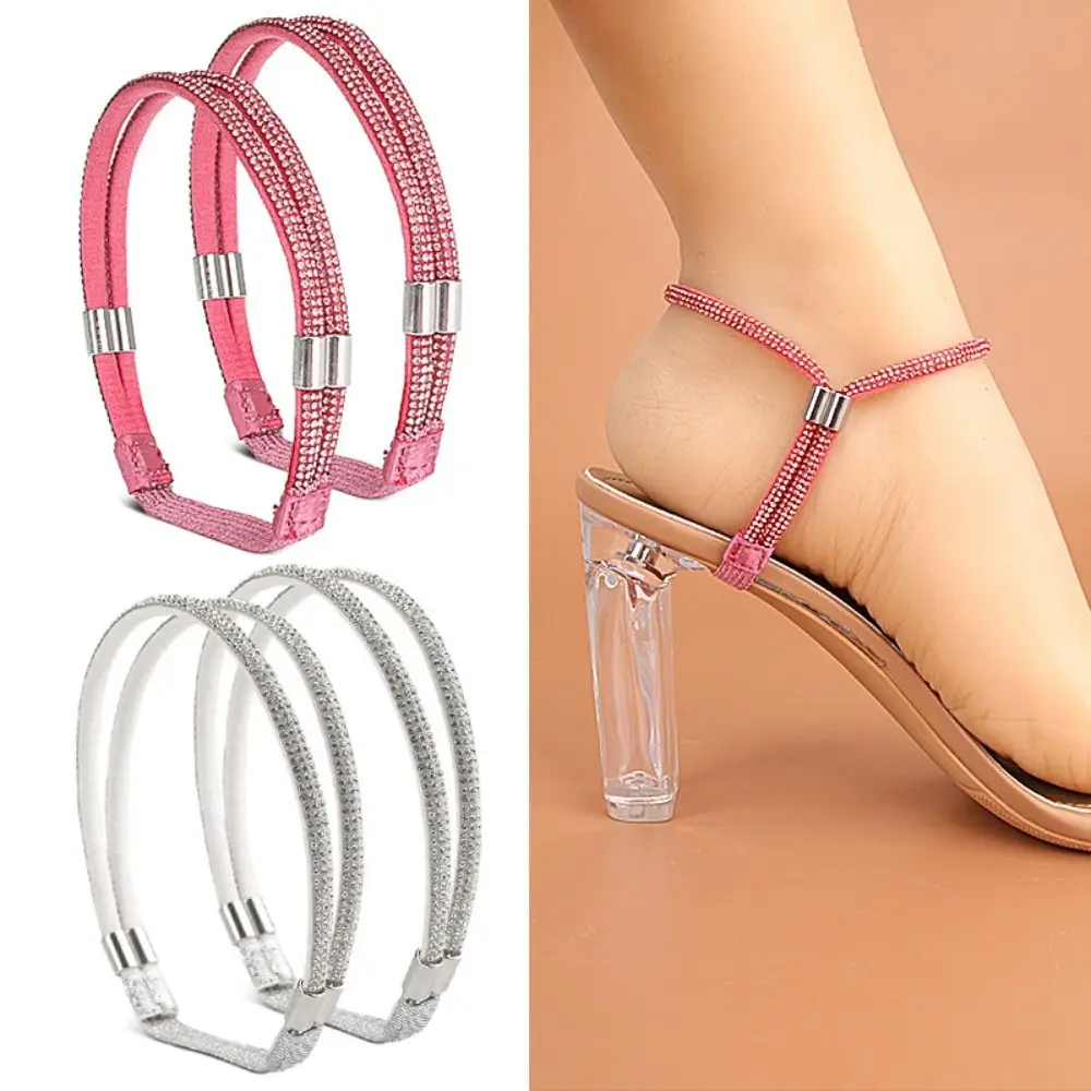 

1 pair Rhinestone High Heels Shoes Band Elastic Fixed Ankle Holding Women Diamond Shoelaces Anti-loose