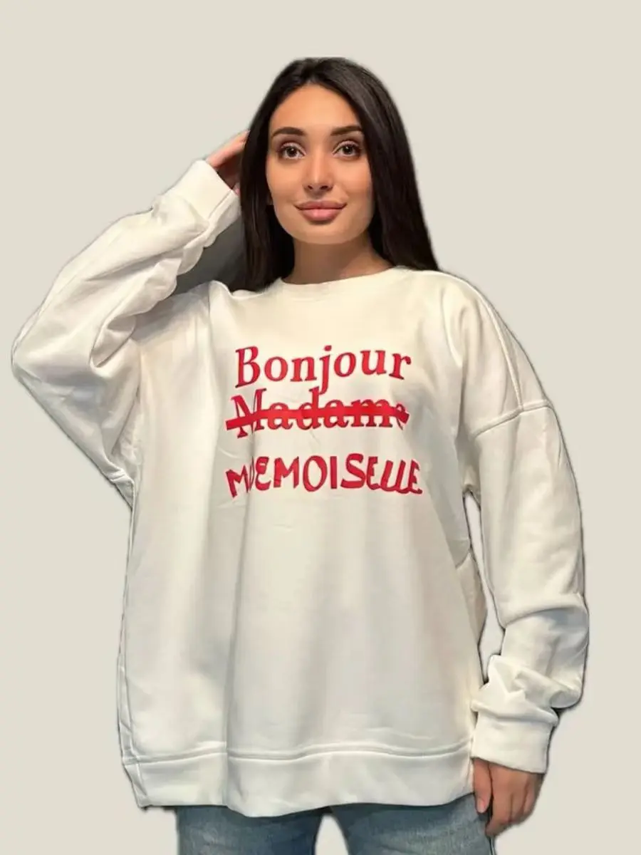 

French Simple Design Letter Print Loose Long Sleeve Sweatshirt Women Clothes O Neck White Casual Thin Hoodies Men Sudadera Top