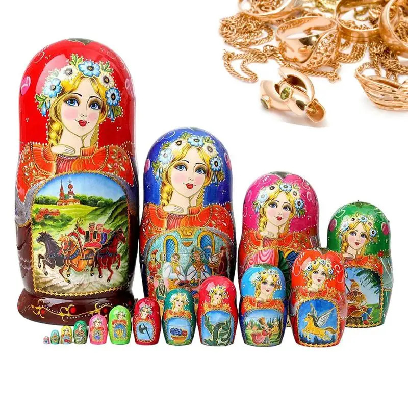 

Russian Nesting Dolls 15PCS Wooden Matryoshka Nesting Dolls Stacking Nesting Toys Set Fine Motor Skills Toys For Kid Boys Girls