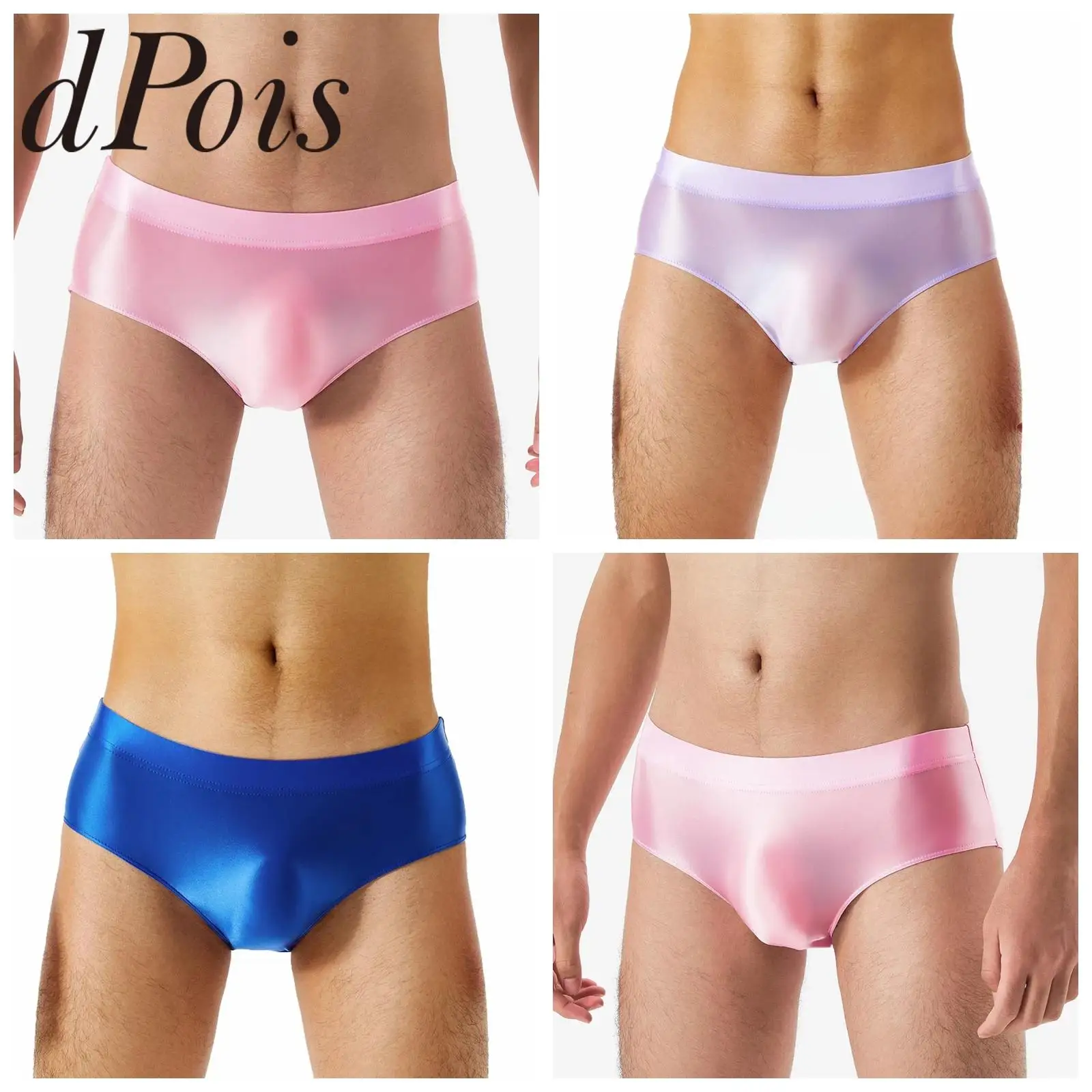 

2025 Swimwear Men's Oil Smooth Low Rise Briefs Glossy Panties Lingerie Males Swimming Briefs Elastic Waist Sunbathing Underwear