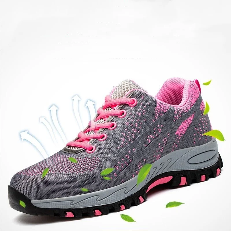 womens fashion breathable summer steel toe caps working safety shoes ladies pink platform shoe worker security boots protection