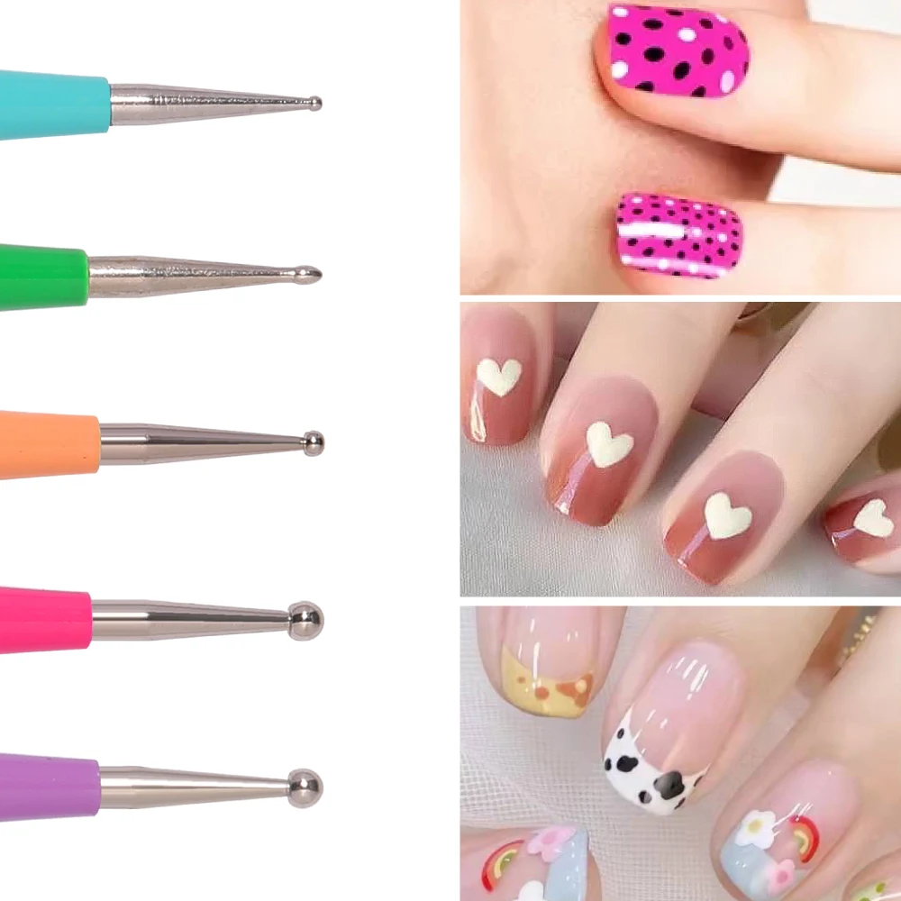 YIKOOLIN 5PCS Dual-Head Nail Art pennello in Silicone punteggiatura penna Set Nail Art punteggiatura suggerimenti per la pittura strumenti per Manicure pennello penna arte