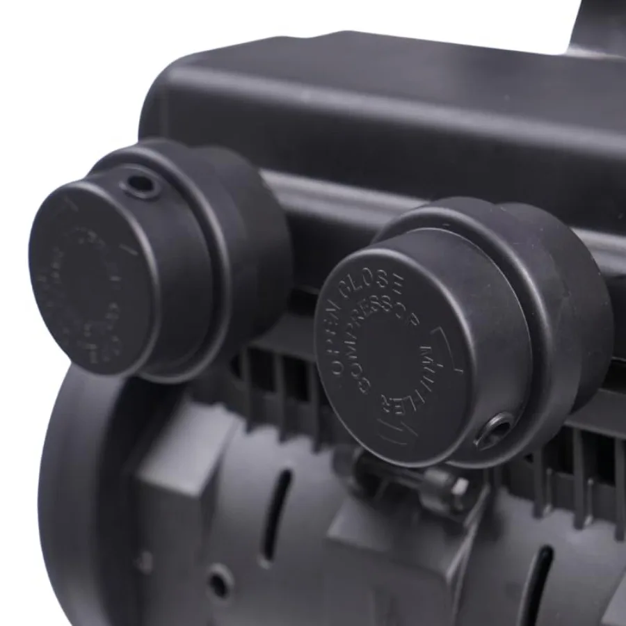 ضاغط هواء فائق الهدوء 1.6 جالون 110 فولت 60 هرتز تصميم خزان فولاذي خالي من الزيت مع مستوى ضوضاء 75 ديسيبل وعجلات مدمجة مثالية لـ Sp #5