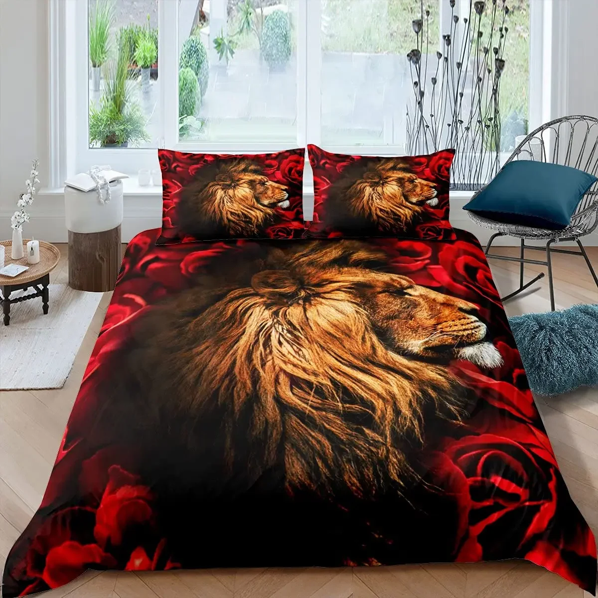 

Комплект постельного белья с 3D принтом Red Rose Lion, мягкое одеяло, пододеяльник King Queen Twin Size, подарок на день рождения для взрослых и мальчиков, украшение для спальни