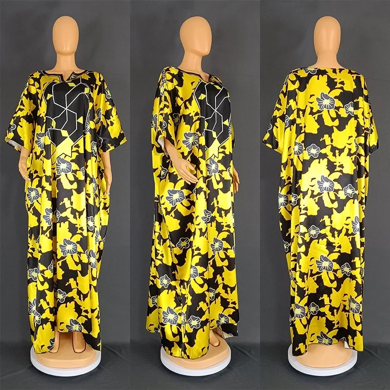 Vestidos de impressão africano para as mulheres 2023 tradicional nigeria azul amarelo caftan vestido solto abaya musulman robe femme áfrica roupas