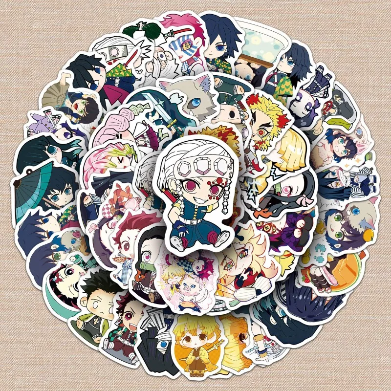 50 Stück Anime Chibi Demon Slayer Cartoon Wasserdichte Dekor-Aufkleber für Wasserflaschen, Handys, Tablets