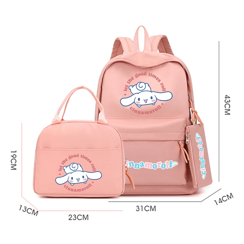 3Pcs/set Sanrio Cinnamoroll Backpack Teenager Girl Backpack Schoolbag with Lunch Bag Bookbag Rucksack Comfortable Travel Bag