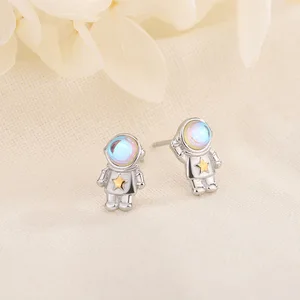 Brincos de opala para mulheres, cor prata, joias simples perfurantes da orelha, planeta astronauta espacial fofo e lindo, novo 10 principais vendas brincos astronauta - №4