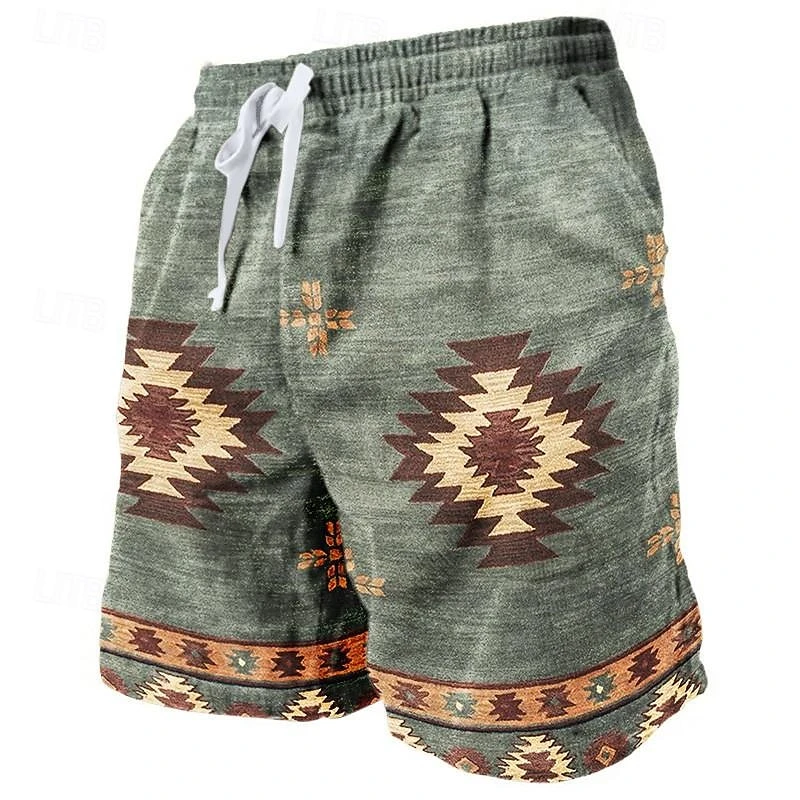 Retro Indian Ethnic Style Beach Shorts For Men Summer Fashion Vacation 3D Printed Swim Trunks Loose Breathable Kids Short Pants