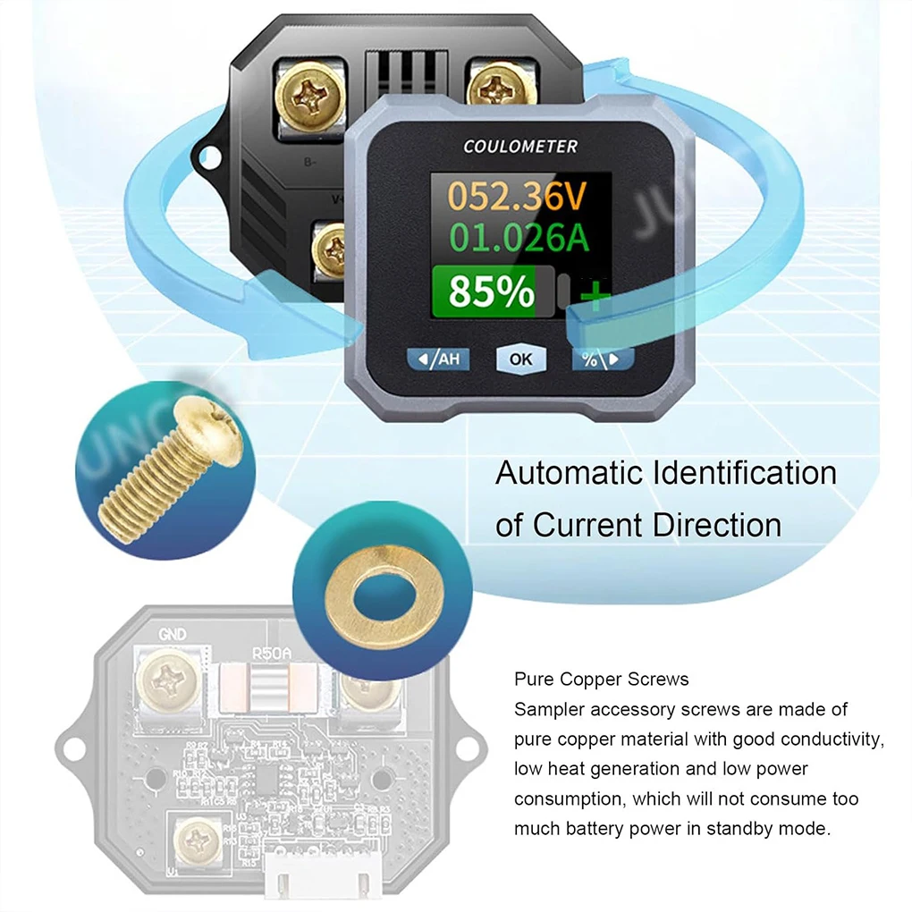 Smart Battery Monitor with Shunt 1.8in LCD Display Bluetooth-compatible Voltmeter Ammeter Voltage Current Meter for 10-100V 50A