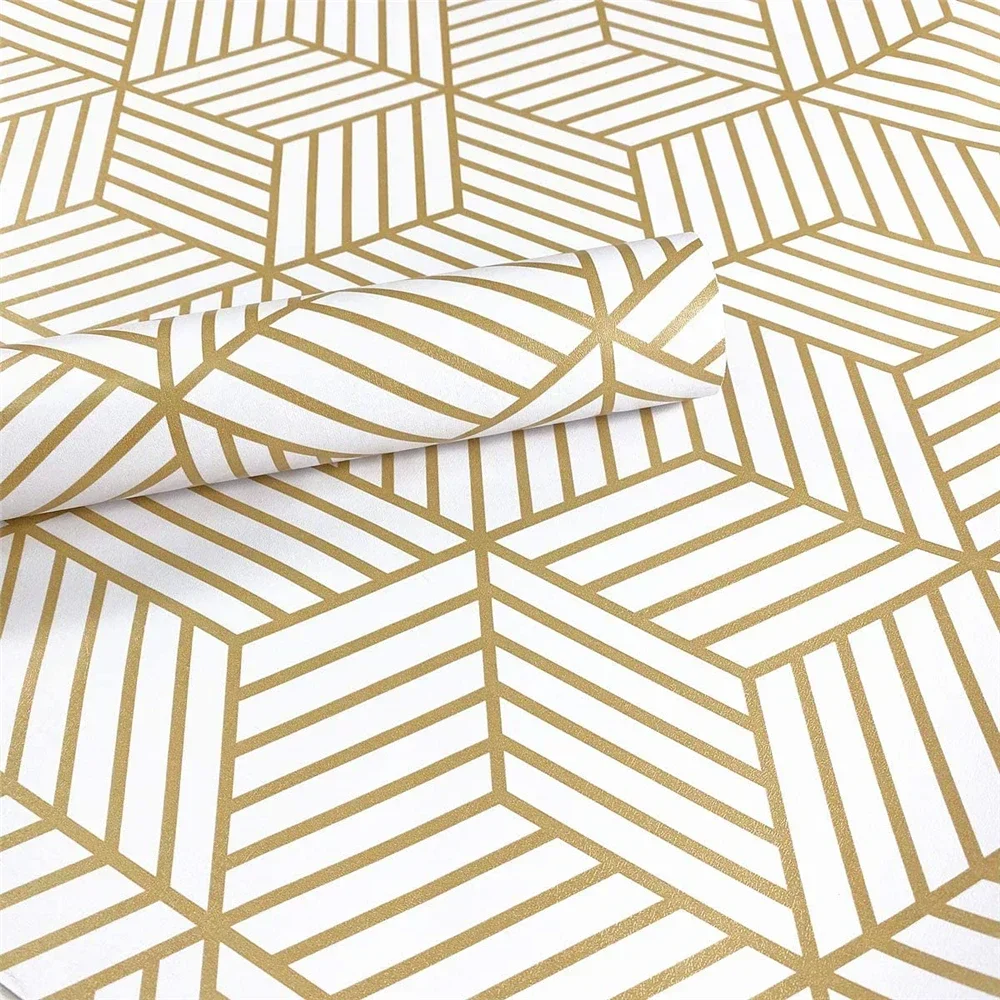 Golden Stripe Wallpaper Home Decor Self Adhesive Wallpaper Furniture Renovation Waterproof Geometry Peel and Stick Stickers