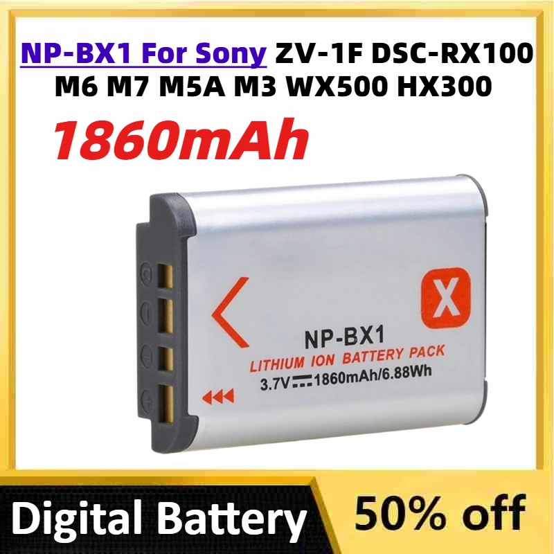 

1860mAh NP-BX1 Li-lon Digital Batteries for Sony ZV-1F DSC-RX100 M6 M7 M5A M3 WX500 HX300 RX100 RX1R Rechargeable Battery