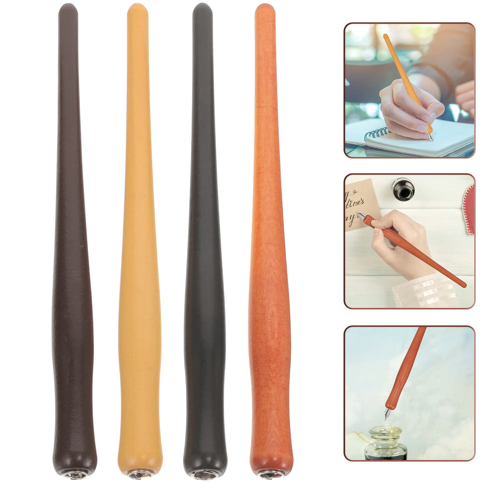 

4pcs Wooden Pen Dip Pen Present Holder Retro Ink Penholder For Comic Calligraphy Writing Art Drawing Tool Gift Supplies