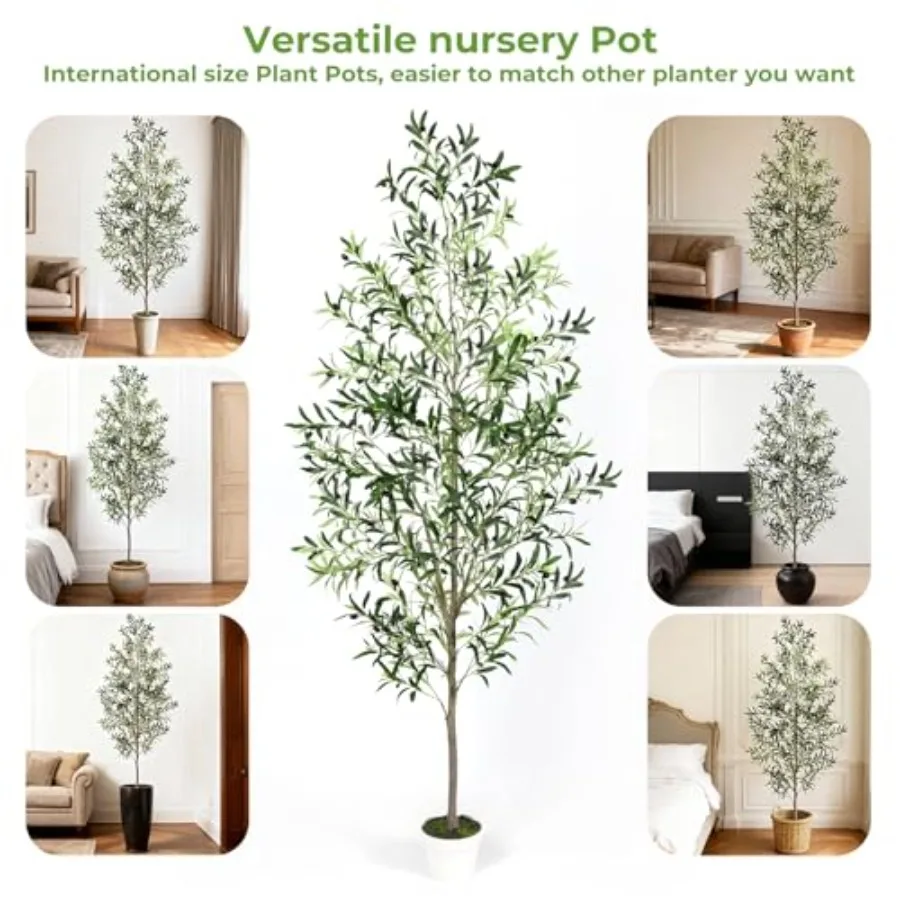 Indoor home and office decor: artificial olive tree with lifelike natural trunk, leaves, moss, fruits; 7FT tall faux plant in w