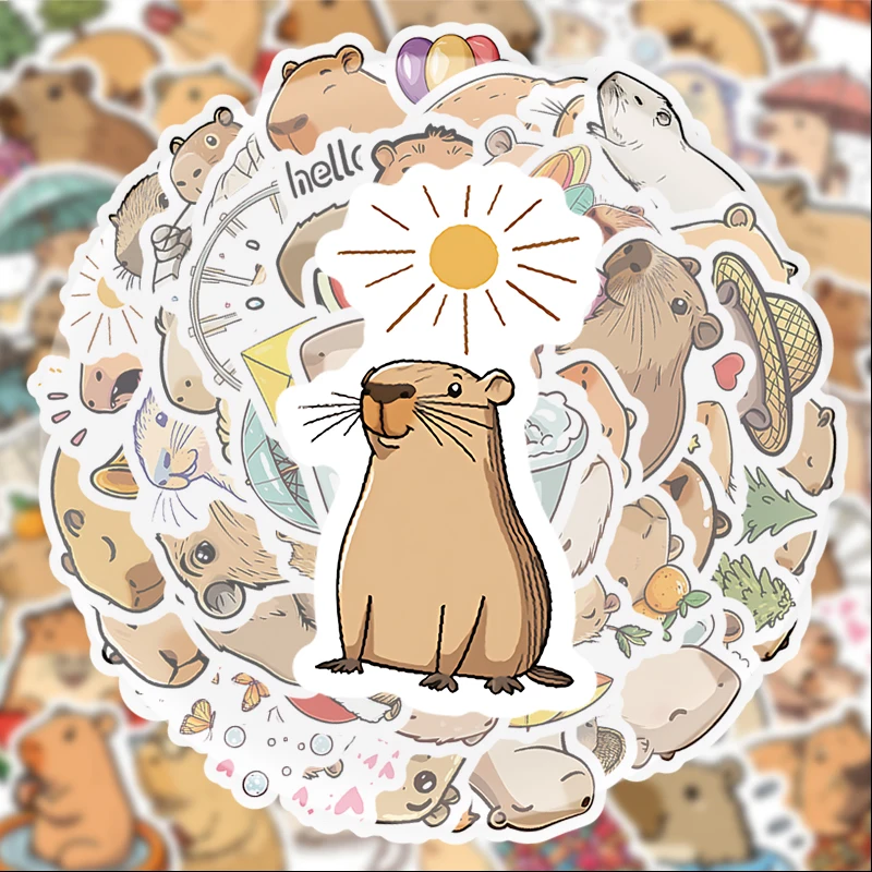 50 Stück Capybara-Graffiti-Aufkleber, geeignet für Wasserflaschen, Laptops, Handydekorationen, Koffer, Skateboards, Gitarren, Geschenkboxen, Partydekorationen, Weihnachtsgeschenke