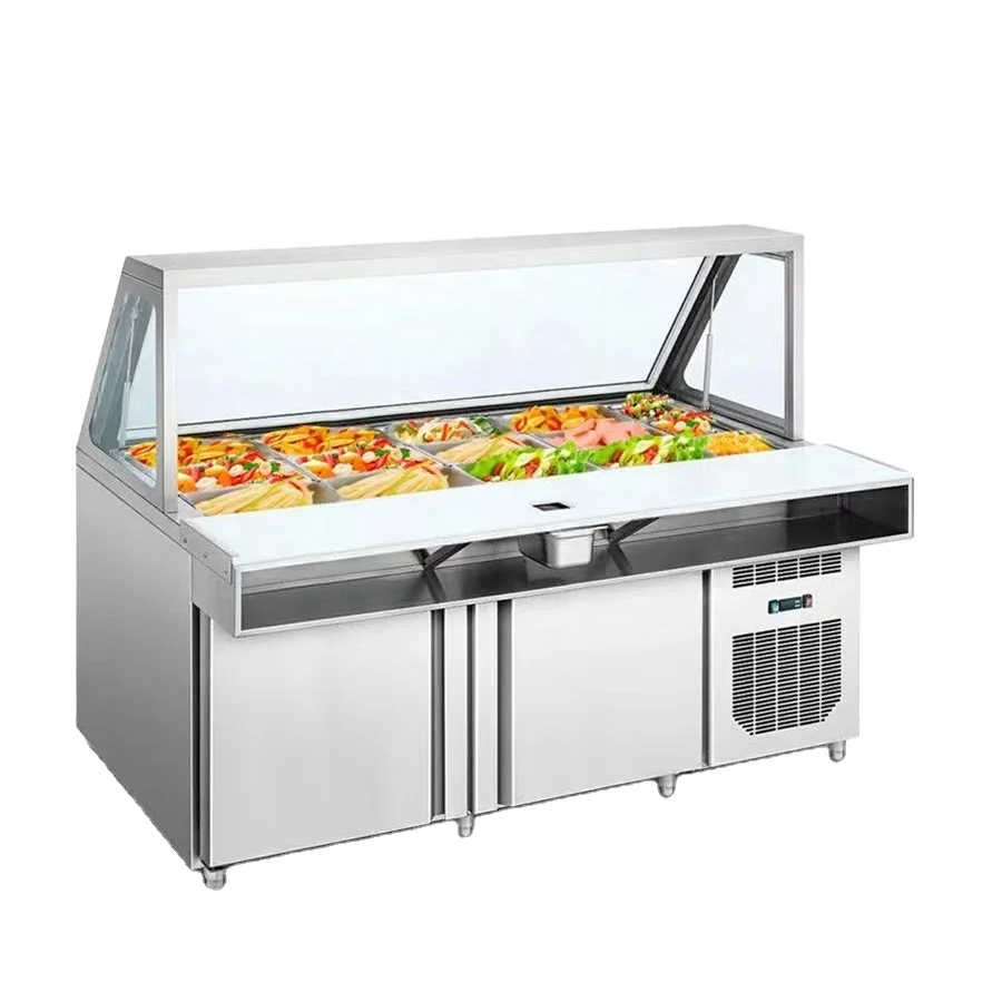 Fresh-keeping Workbench Refrigerator Air-cooled Western Food Cabinet Stainless Steel Operating Table Salad Cabinet Pizza Cabinet