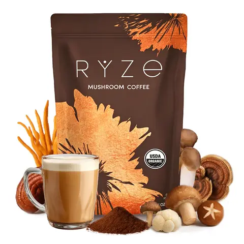 Medium Roast Instant Coffee Powder Mushroom Coffee for Energy, Focus, Digestion, Immunity