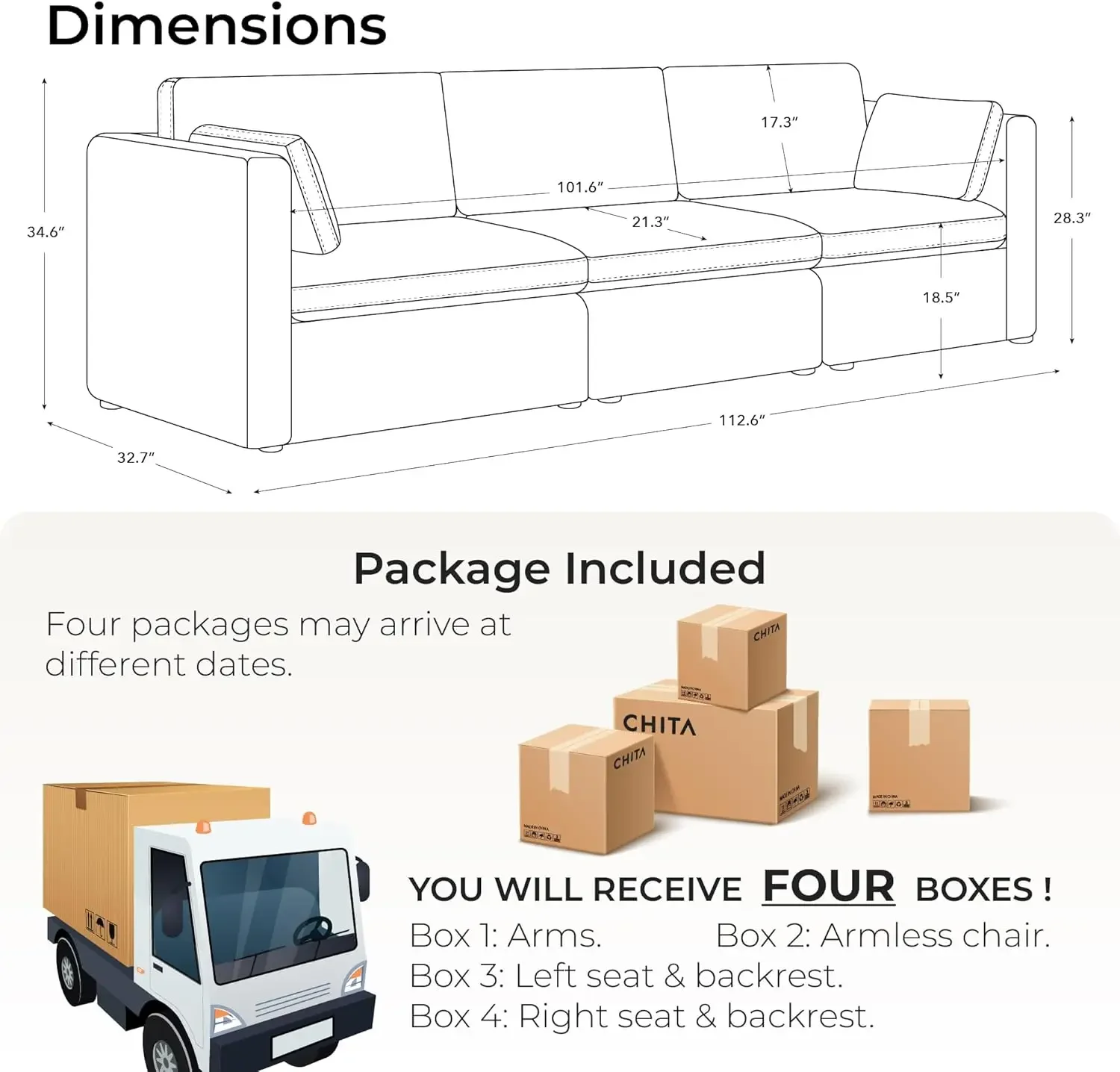 Oversized Modular Sectional Convertible Fabric Sofa Set, Couch for Living Room,112 inch Width, 3 Seat Modern Modular Sofa