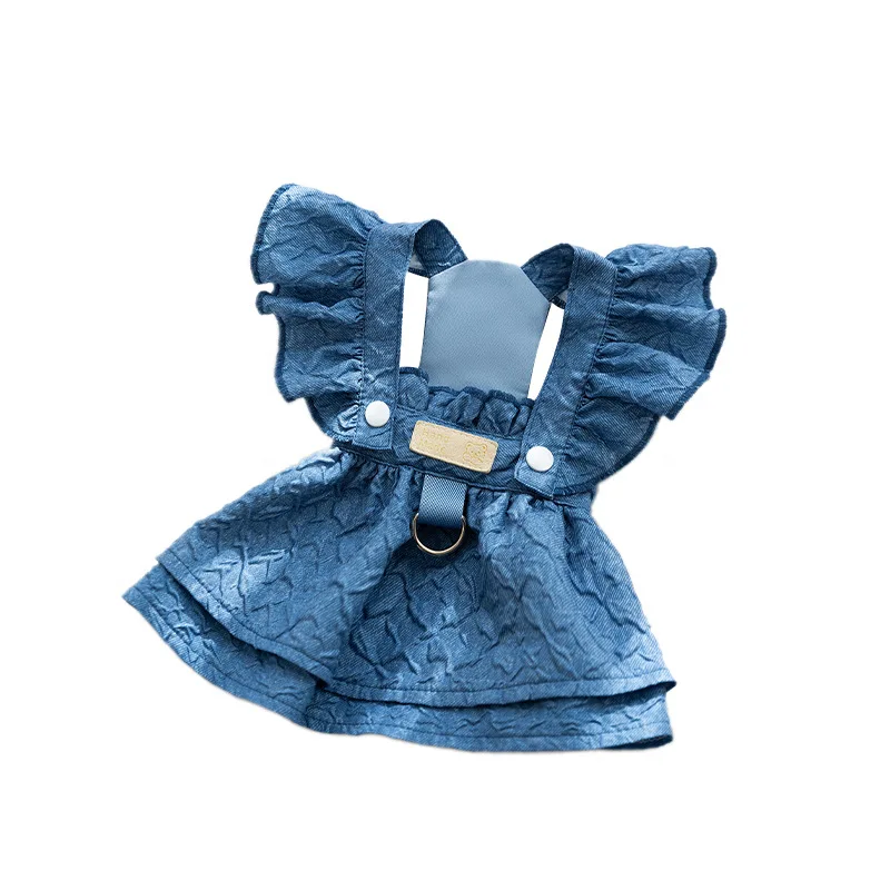 Pet Little Flying Sleeve Tank Top Denim Style Dress Spring/Summer Little Dog Feet Summer Sling Cat Teddy Bear Pet Clothes