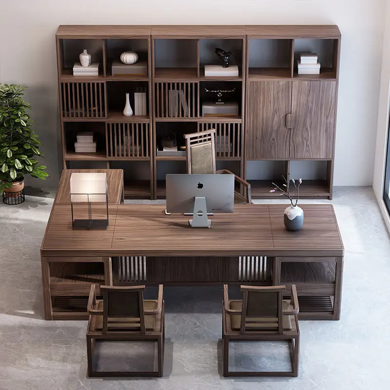 New Chinese-style Office Desk And Chair Combination Solid Wood Boss Table Simple Atmosphere President Table Large Desk Office