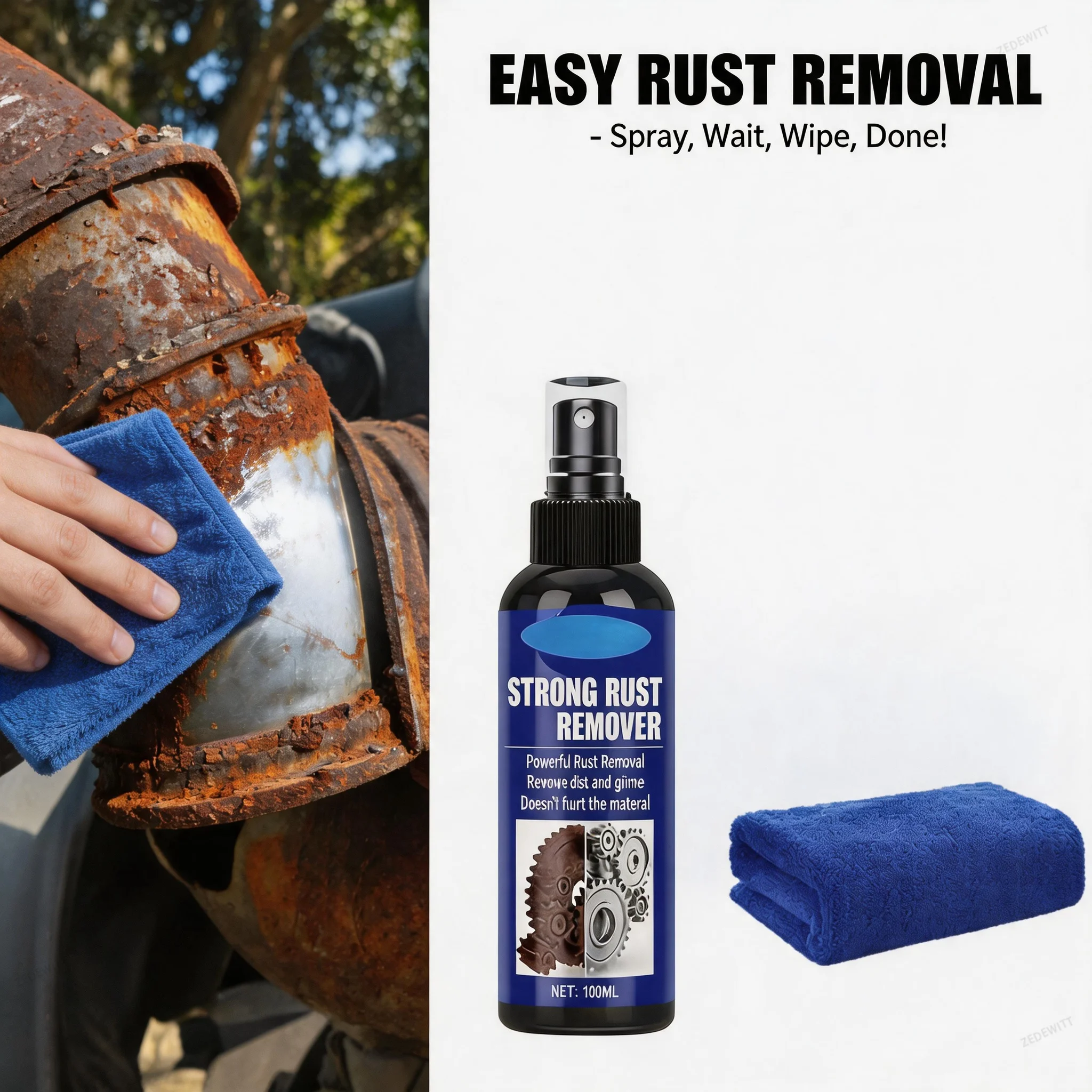 Professional Fast Acting Car Rust Remover Spray Auto Exhaust Pipe Deruster Wheel Hub Care Metal Iron Powder Stain Removal Agent