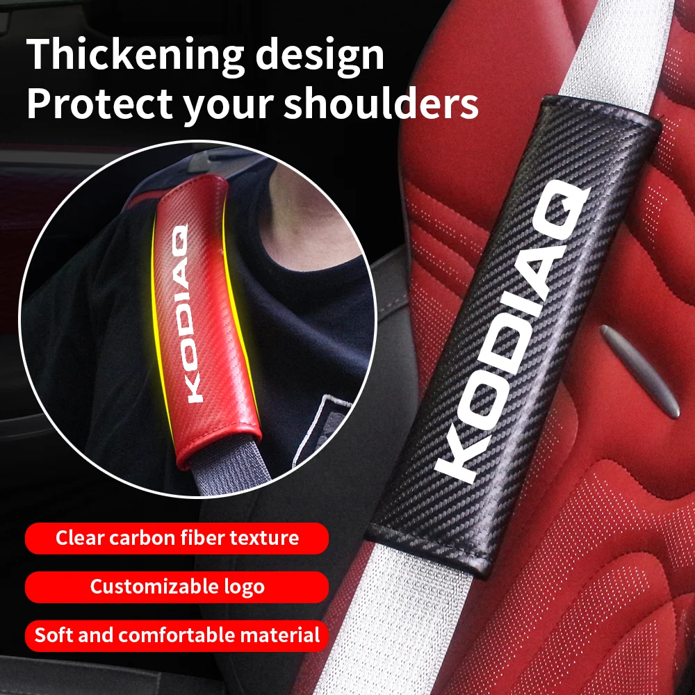 Carbon Fiber Car Seat Belt Shoulder Strap Protector Cover Safety Belt Padding Cushion Pad For Skoda KODIAQ Auto Accessories