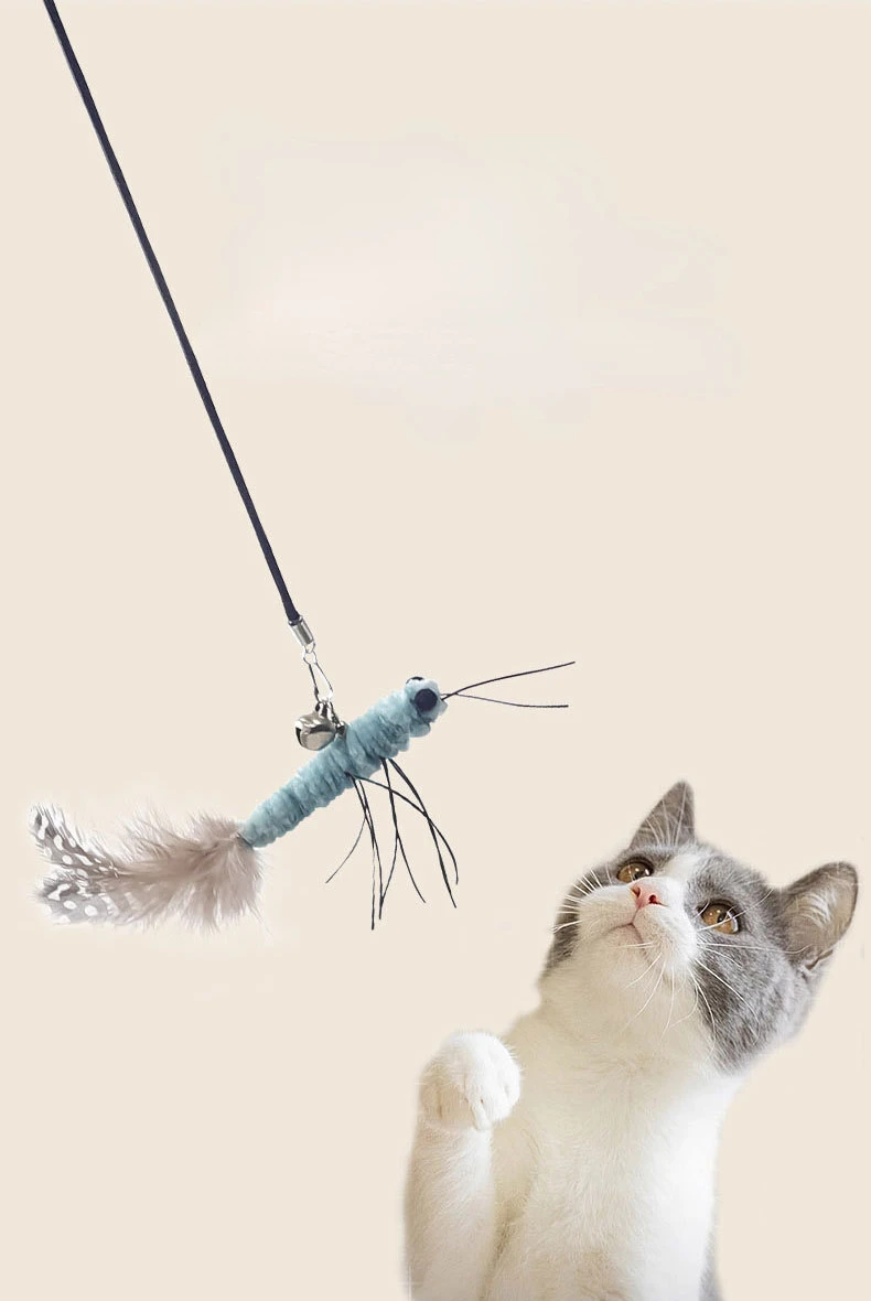 Luxuriöser Katzenstäbchen mit Libellen-Federkopf, handgefertigt, Ersatzspielzeug im Insektenstil, interaktives Spielen, Heimtierbedarf – Detail 4