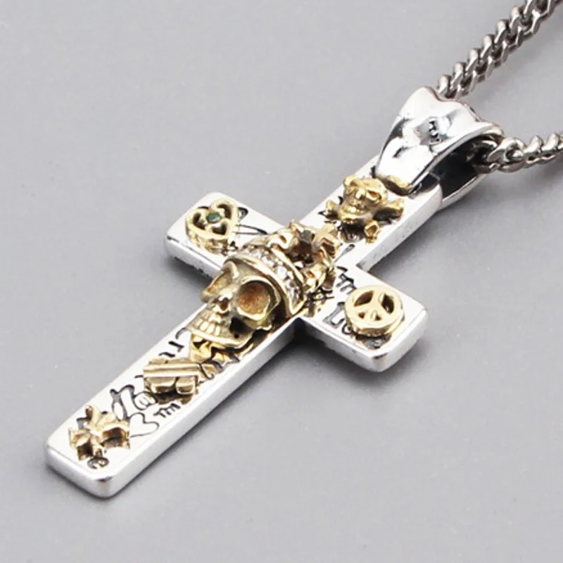 Imagem -03 - Sterling Silver Skull Pendant para Homens e Mulheres Vintage Cruz Punk Presente Novo Bocai-s925